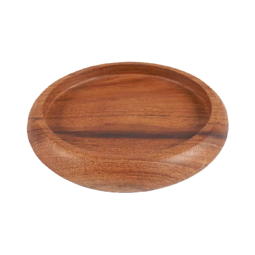 Plato redondo de madera maciza, bandeja poco profunda con borde